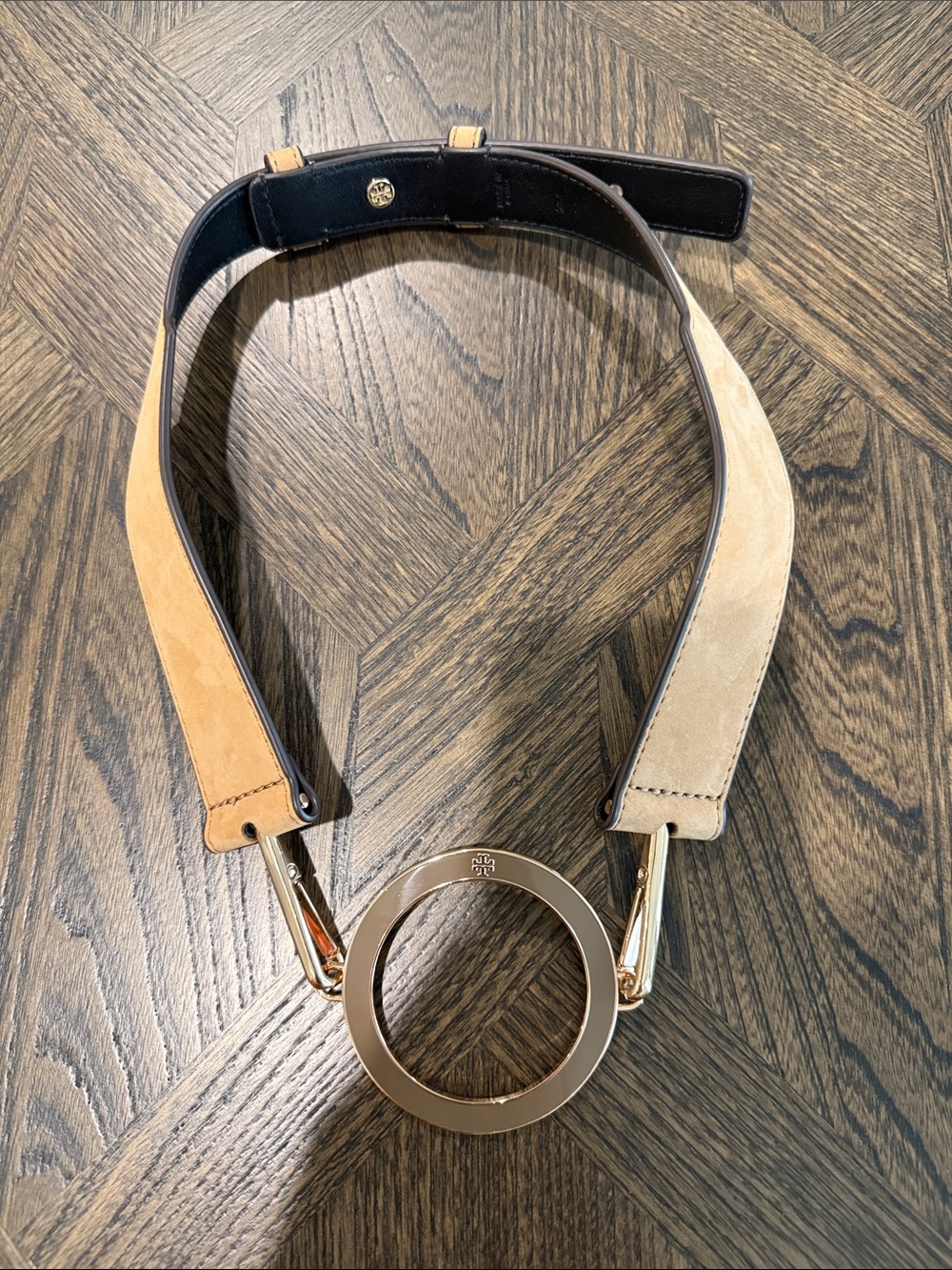 Tory Burch Two-Tone Suede Ring Belt with Gold Hardware